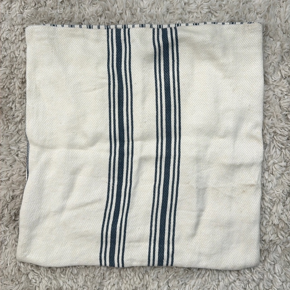 Pottery Barn 20x20 Linen Grain Sack Stripe Pillow Cover Cream Navy